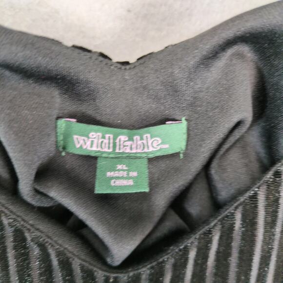 Wild Fable Black Ribbed Velvet Mini Dress Sz XL Shift Oversize V-Neck Whimsigoth - Picture 6 of 10